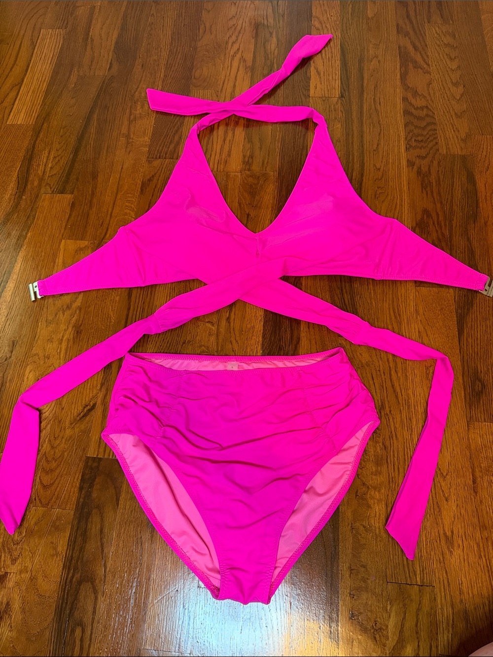 Women's Hot Pink Wrap High-Waist Bikini Set